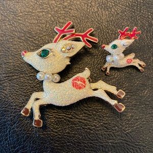 Holiday Betsey Johnson Reindeer Pins. Adult and Baby Reindeer